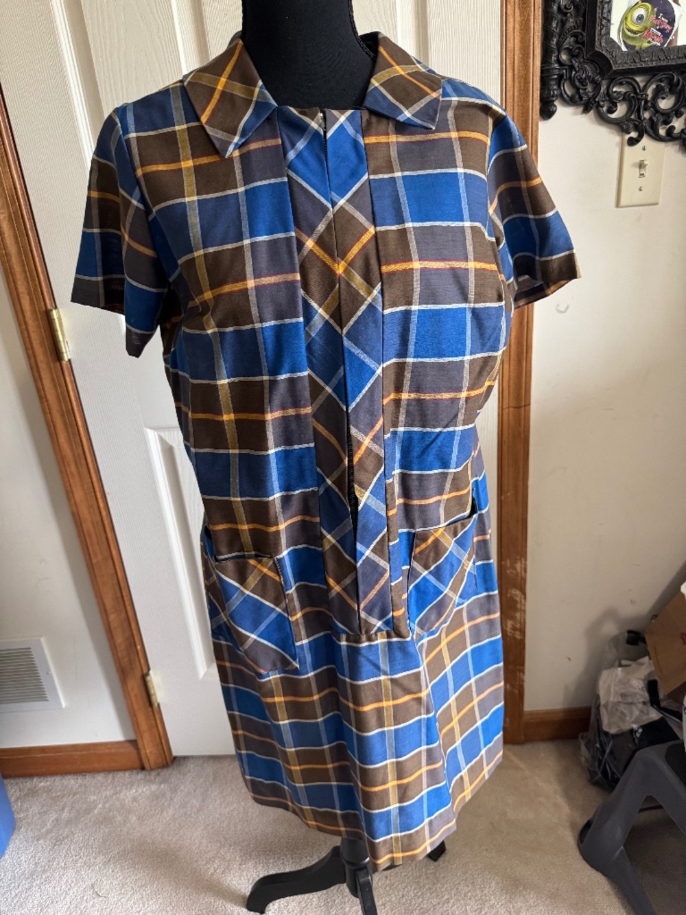 Vintage Women’s Cotton Dress from the 1950’s Blue  Plaid